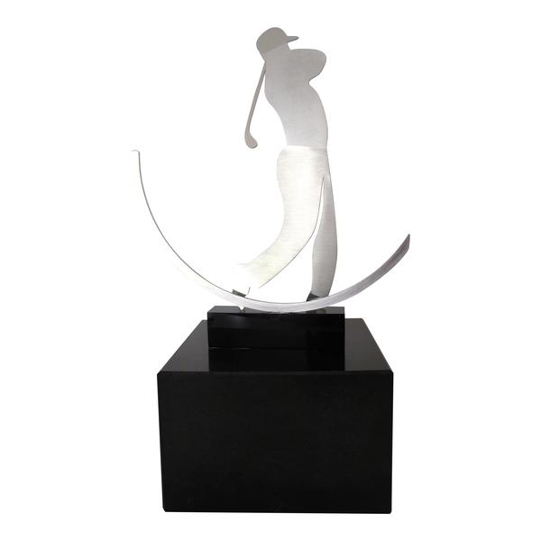 Design golfspeler - Golf prijs; edelstaal op zwart marmeren voet